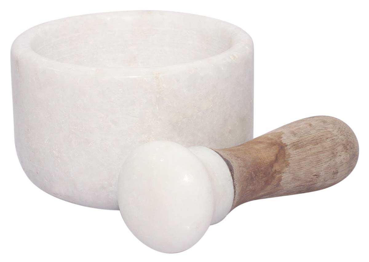 Buy in Bulk Mortar & Pestle – Handmade in White Marble & Wood – Wholesale Kitchen Accessories